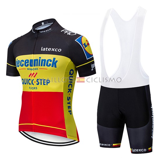 2019 Maillot Deceuninck Quick Step Tirantes Mangas Cortas Negro Amarillo Rojo